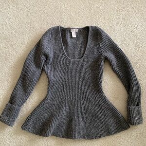 Scoop neck peplum grey sweater